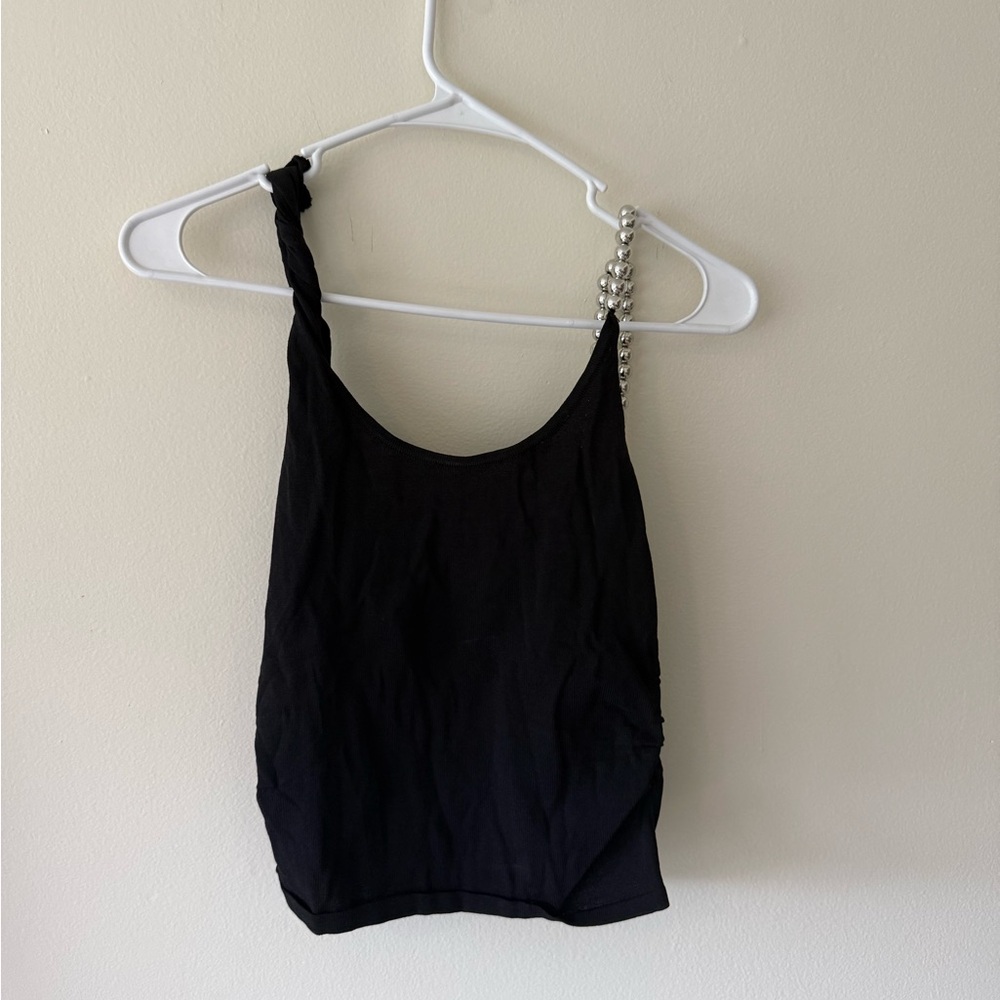 Zara Black Asymmetric Tank with Beaded Strap